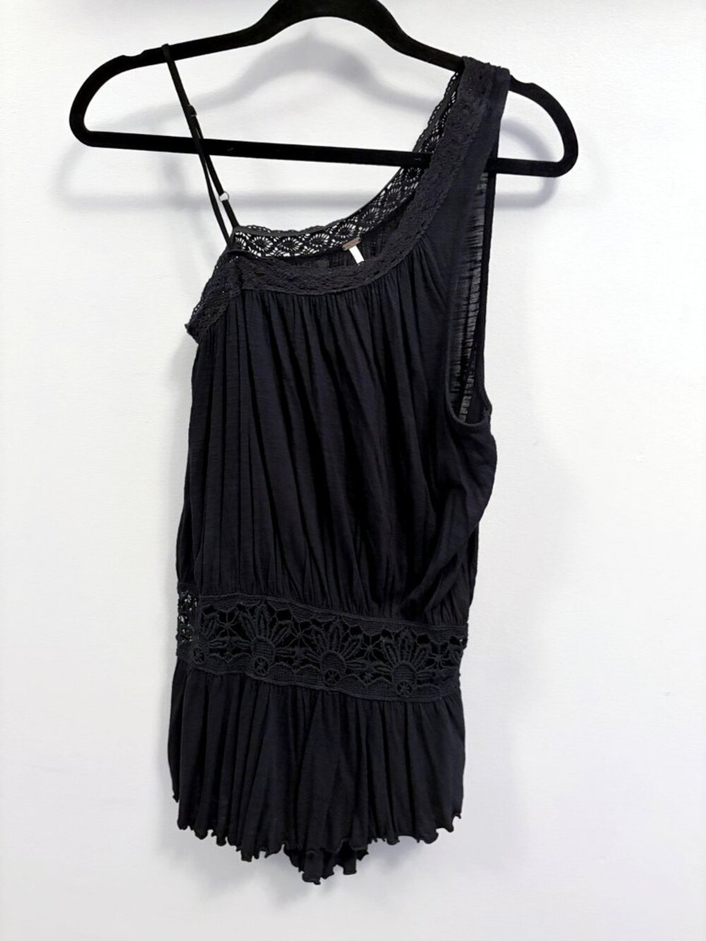 Free People Black One Shoulder Crochet Lace Tunic Size S